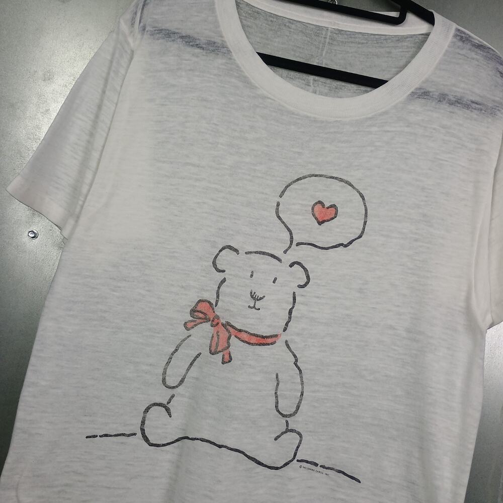 Hallmark Bear Heart Vintage 80s Thrashed Paper Thin Burnout Shirt XL Cute 50/50